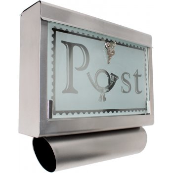 tectake 400613 poštovní schránka nerezová s rourou na noviny a skleněnou zástěnkou - stříbrná