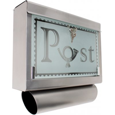tectake 400613 poštovní schránka nerezová s rourou na noviny a skleněnou zástěnkou - stříbrná – Zboží Mobilmania