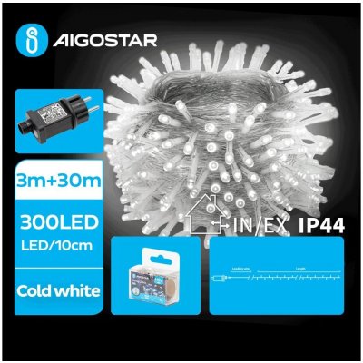 Aigostar LED Venkovní vánoční řetěz 300xLED/8 funkcí 33m IP44 studená bílá | B103031OS – Hledejceny.cz