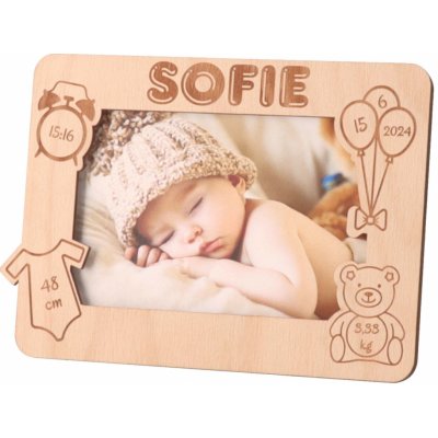 ČistéDřevo Dřevěný fotorámeček se jménem k narození dítěte 15 x 10 cm – Zboží Mobilmania