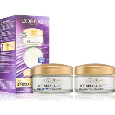 L'Oréal Age Specialist 55+ denní krém pro zralou pleť 50 ml + L'Oréal Age Specialist 55+ noční krém pro zralou pleť 50 ml dárková sada – Zboží Mobilmania
