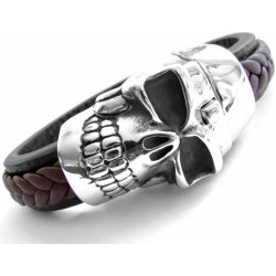 Steel Jewelry náramek lebka kožený s kombinací chirurgické oceli NR180419