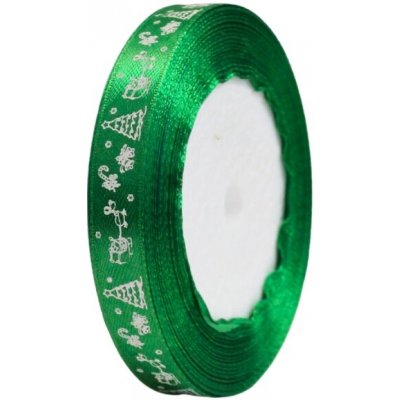Stuha dárková zelená s motivem, 12mm*22m – Zboží Mobilmania