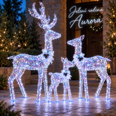 LED jelení rodina Aurora – sada 3 ks, 300 LED, studená bílá s časovačem 56654 – Hledejceny.cz