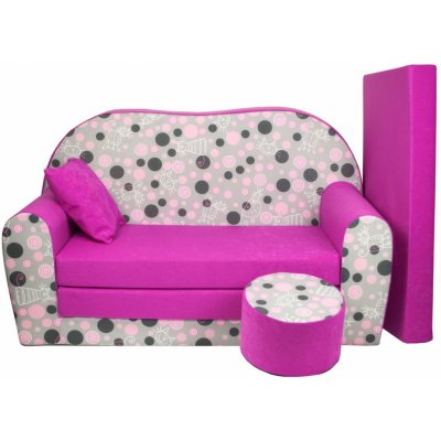 Fimex Dětská rozkládací pohovka + taburet Puntíky růžová – Zbozi.Blesk.cz