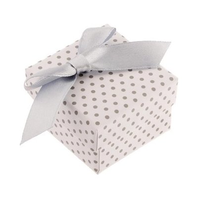Šperky eshop Dárková krabička na prsten nebo náušnice, bílý povrch, šedé puntíky a mašle Y33.9 – Zboží Dáma