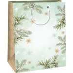 Ditipo Dárková papírová taška 32,4 x 10,2 x 45,5 cm Vánoční světle zelená - větvičky, vločky – Hledejceny.cz