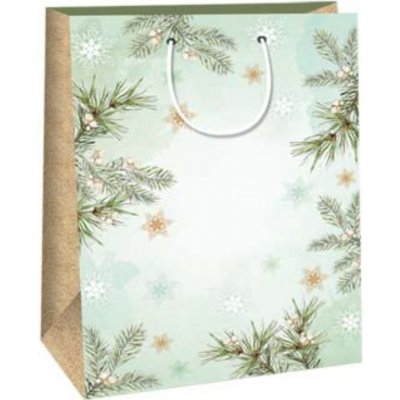 Ditipo Dárková papírová taška 32,4 x 10,2 x 45,5 cm Vánoční světle zelená - větvičky, vločky – Hledejceny.cz