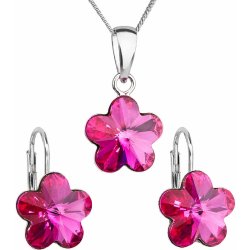 Evolution Group sada s krystaly Swarovski náušnice řetízek a přívěsek růžová kytička 39143.3 fuchsia