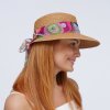 Klobouk Krumlovanka letní dámská slaměná čepice s kšiltem a barevnou stuhou Fa-42671 Camel