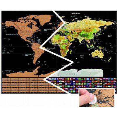 Stírací mapa světa černá s vlajkami 82x59cm Malatec 23443 – Zboží Dáma