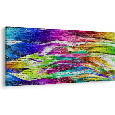 Obraz - Cihlová zeď s barevnými plameny, jednodílný 200x100 cm – Hledejceny.cz