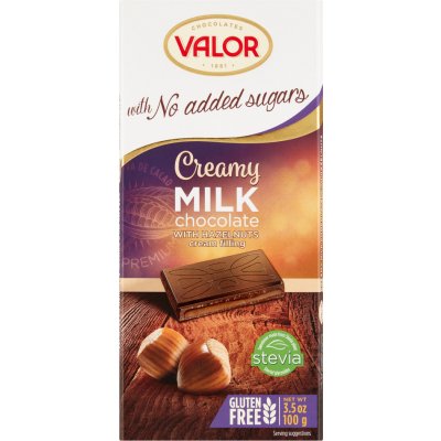 VALOR Čokoláda mléčná s oříškovou náplní 36 % bez přídavku cukru 100 g – Hledejceny.cz