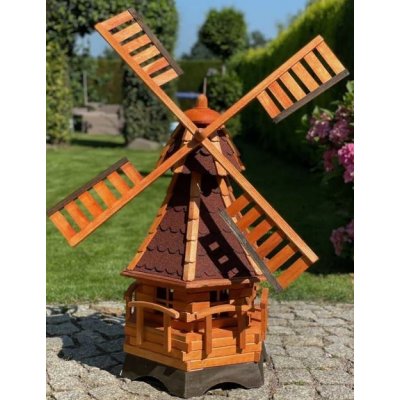 DARLUX Šestihranný zahradní větrný mlýn DARLUX vel.3 vyrobený ze dřeva s vrtulí s kuličkovými ložisky červená – Zboží Mobilmania