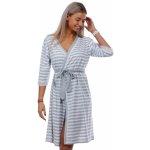 Pruhovaný lehký dámský župan lemovaný krajkou 1G0530 šedá – Zboží Dáma
