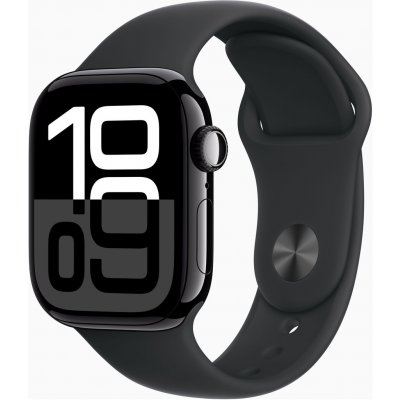 Apple Watch Series 10 46mm Cellular klavírně černý hliník s černým sportovním řemínkem M/L MWY43QC/A – Zboží Živě