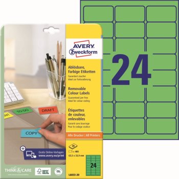 Avery Zweckform Barevné etikety 63,5x33,9 mm 480 ks zelená