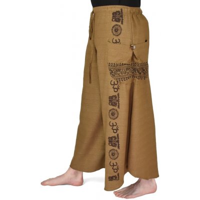 Kalhoty jóga LABHYA světle hnědé symboly
