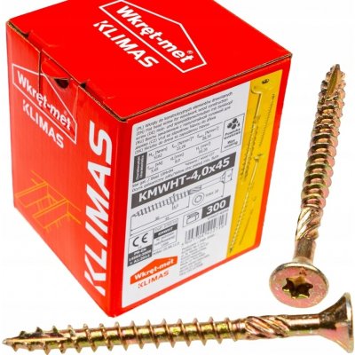 Konstrukční vrut 4x45 TX 20 zápustná hlava zinek žlutý (300 ks/bal) TORX – Hledejceny.cz