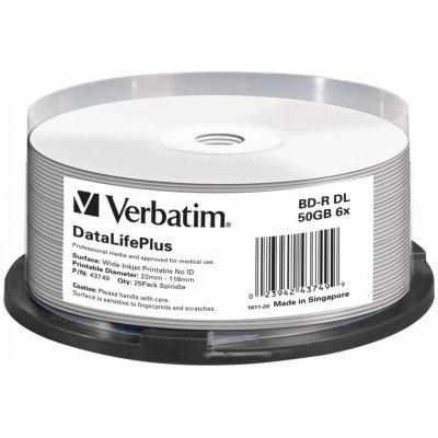 Verbatim BD-R 50GB 6x, printable, cakebox, 25ks (43749) – Hledejceny.cz