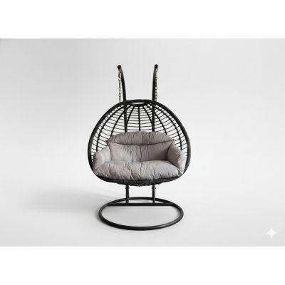 Chomik Závěsné křeslo GASPAR dvoumístné šedé šedý polštář tmavě šedý rám – Zboží Mobilmania