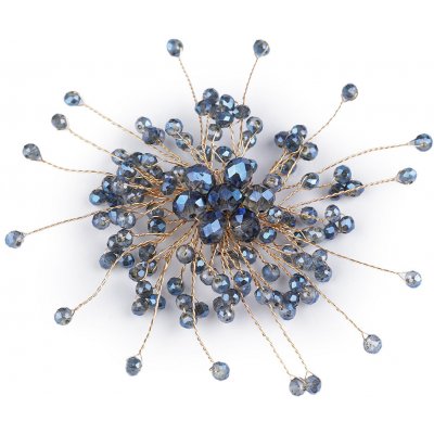 Stoklasa brož se skleněnými broušenými korálky Hand made 8 (314) modrá zlatá – Zboží Dáma
