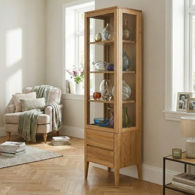 Nábytek z lesa Vitrína VI38DB Heritage retro masiv dub 55 x 195 x 40 cm 5YG – Sleviste.cz