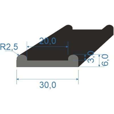 05353364 Pryžový profil tvaru "U", 30x6/20mm, 45°Sh, EPDM, -40°C/+100°C, černý | Zboží Auto