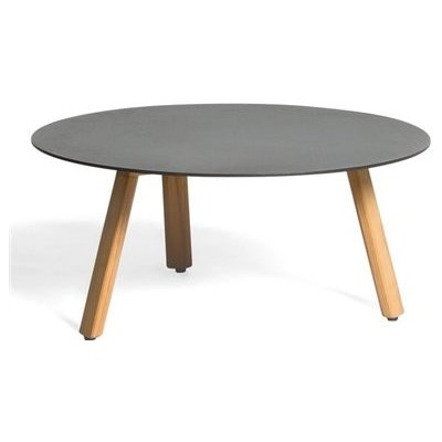 Diphano Hliníkový odkládací stolek 60cm nízký Easy-Fit, kulatý 28x60cm nízký,nohy teak, deska HPL černá (black) – Hledejceny.cz