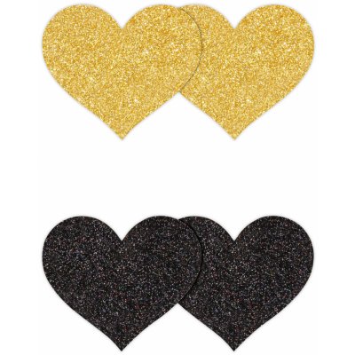 NS Novelties Pretty Pasties Glitter Hearts Black Gold 2 Pairs – Zboží Dáma