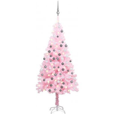 zahrada-XL Umělý vánoční stromek s LED a sadou koulí růžový 180 cm PVC