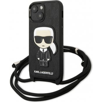 Pouzdro Karl Lagerfeld iPhone 13 mini / černé Leather Monogram Patch and Cord Iconik černé