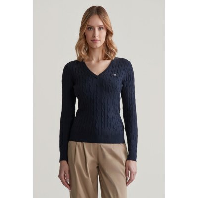Gant STRETCH COTTON CABLE V-NECK modrá – Sleviste.cz