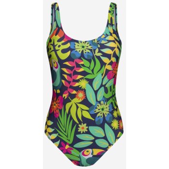 Dedoles dámské veselé jednodílné plavky Tukan v džungli modro zelené