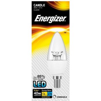 Energizer LED žárovka svíčka 6,2W Eq 40W E14 S8855 čirá Stmívatelná Teplá bílá