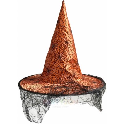 Čarodějnický klobouk oranžový se závojem – Zboží Mobilmania