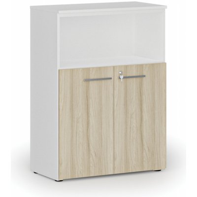 Primo Kombinovaná kancelářská skříň WHITE, 1087 x 800 x 420 mm, bílá/dub přírodní – Zboží Dáma