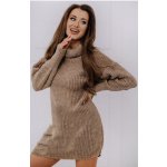 Fashionweek Oversized teplý pletený golfový svetr roláková tunika PATTY Capuccino – Zboží Mobilmania