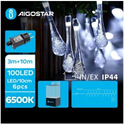 Aigostar LED Venkovní dekorační řetěz 100xLED 8 funkcí 13m IP44 studená bílá | AI0474