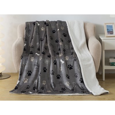 Xpose Mikroplyš deka TLAPIČKY s beránkem šedá s beránkem 140x200 – Sleviste.cz