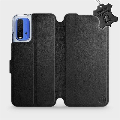 Luxusní flip pouzdro Mobiwear na mobil Xiaomi Redmi 9T / Poco M3 - Černé - kožené - L_BLS Black Leather (Luxusní flipový obal, kryt, pouzdro Mobiwear na mobilní telefon Xiaomi Redmi 9T - Černé - kožen