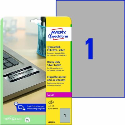 Avery Zweckform Etikety 20 ks A4 stříbrné 210 x 297 mm velmi odolné pro laserové tiskárny L6013-20 – Zbozi.Blesk.cz