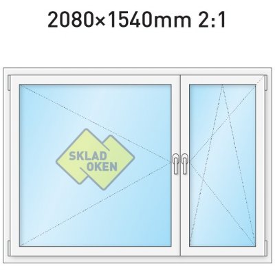 SkladOken.cz Okno dvoukřídlé se sloupkem 2080 x 1540 mm bílé PRAVÉ - dělení 2:1 – HobbyKompas.cz