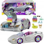 Barbie EXTRA stříbrný kabriolet Celebrity + pes a příslušenství – Zboží Dáma
