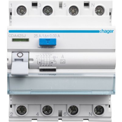 Hager RCCB 3P+N 25A 30mA 6kA AC CDA425J – Hledejceny.cz