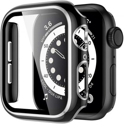 AW Lesklé prémiové ochranné pouzdro s tvrzeným sklem pro Apple Watch Rozteč: 44mm, Barva: Černé tělo / stříbrný obrys IR-AWCASE050 – Sleviste.cz