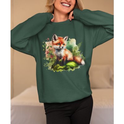 Roztomilá liška unisex mikina lahvově zelená – Zboží Dáma