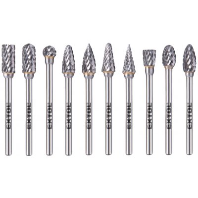 EXTOL INDUSTRIAL frézy karbidové, sada 10ks, ⌀6x13mm, ⌀stopky 3mm, sek střední (double-cut) EXT8703810 – Zboží Mobilmania