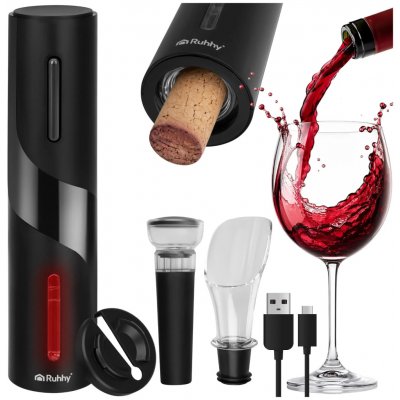 Ruhhy 27312 Automatický elektrický otvírák na víno 4 v 1, USB, černý – Sleviste.cz