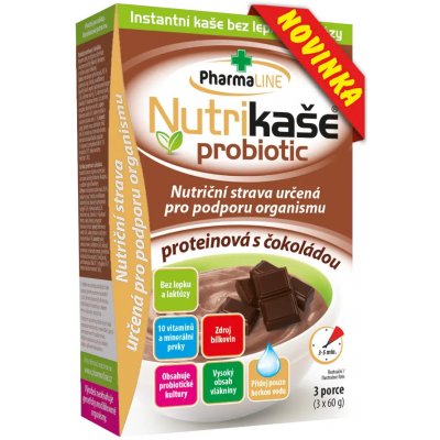 PharmaLINE Nutrikaše probiotic proteinová s čokoládou 3 x 60 g – Zboží Dáma